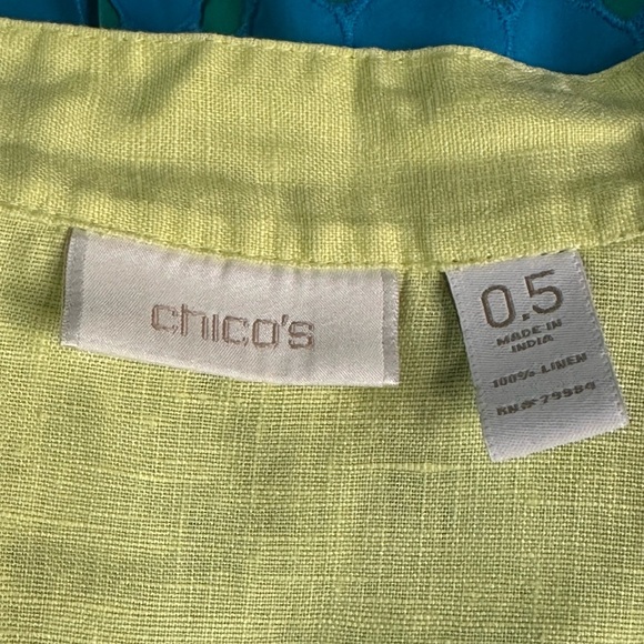Chico's green linen mandarin collar long sleeve peplum jacket Size 0.5/Small/6 - Picture 10 of 10
